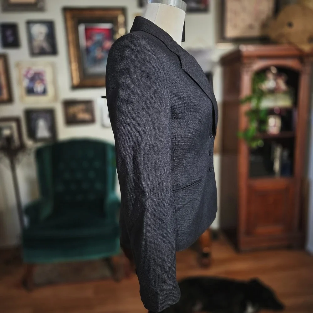 Vintage 70s Handmacher Womens Blazer Charcoal Gray Two Button Career Jacket Suit
